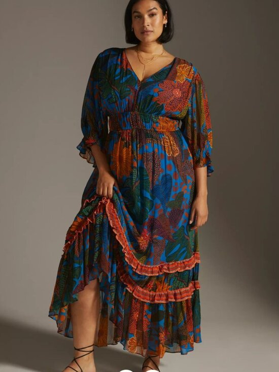 FARM Rio Dresses & Skirts - Anthropologie x Farm Rio Puff Sleeve Maxi Dress Chiffon Tropical Sz 1X